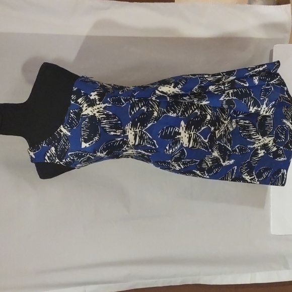 Sara Campbell One Shoulder Dress Blue with Black Floral Pattern - Picture 1 of 12